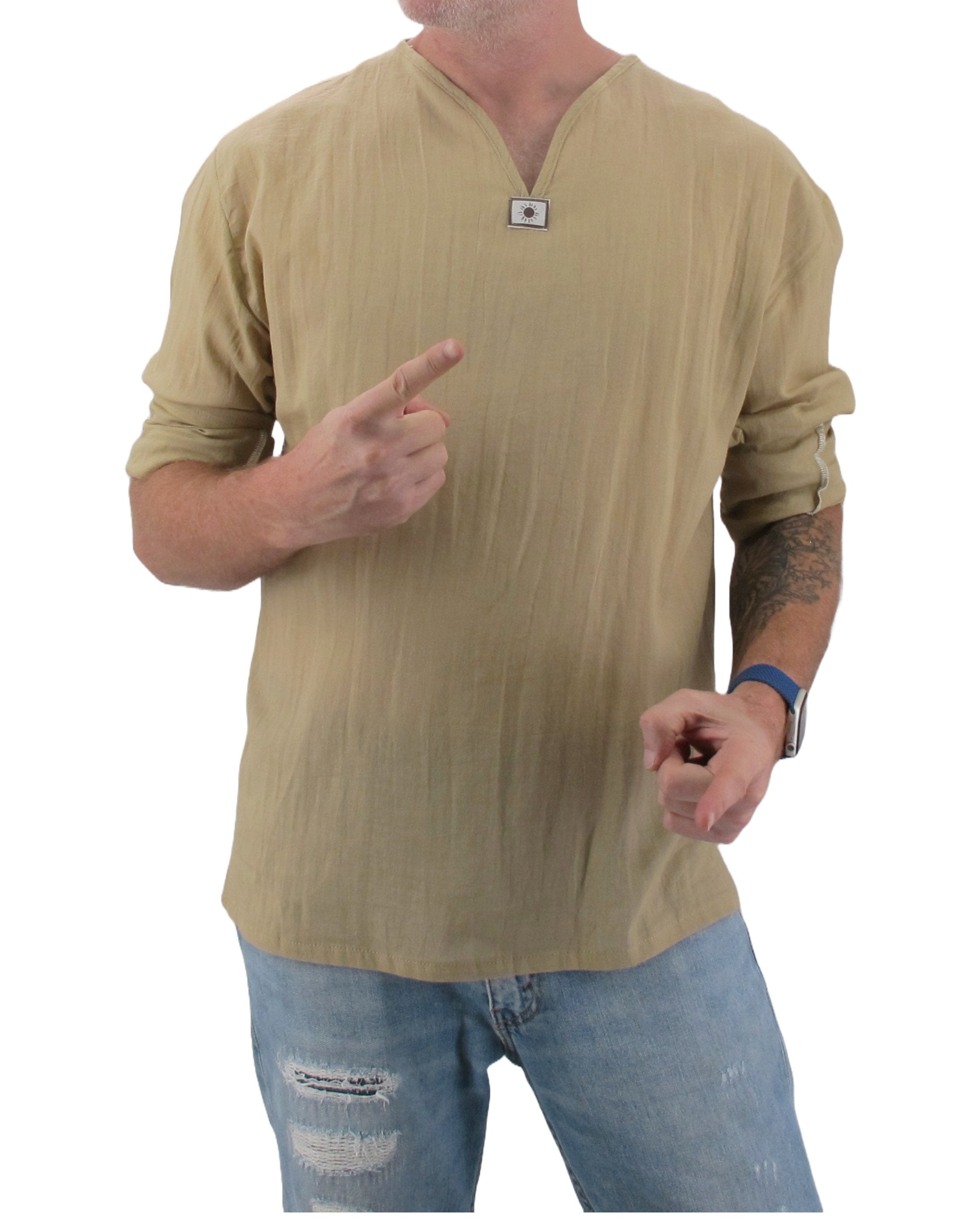 Long Sleeve Hippie T-Shirt Beige